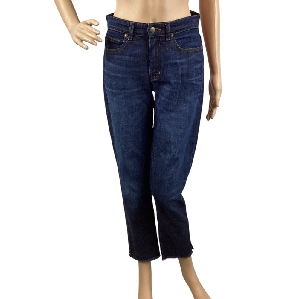 Eileen Fisher Raw Hem Straight Leg Jeans Dark Wash Organic Cotton Size 0
